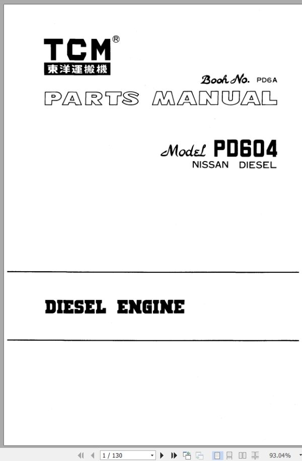 TCM Nissan Engine PD604 Parts Manual