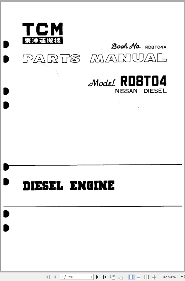 TCM Nissan Engine RD8T04 Parts Manual RD8T04A