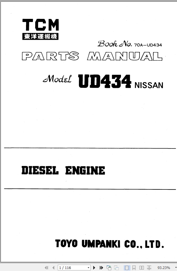 TCM Nissan Engine UD434 Parts Manual 70A UD434