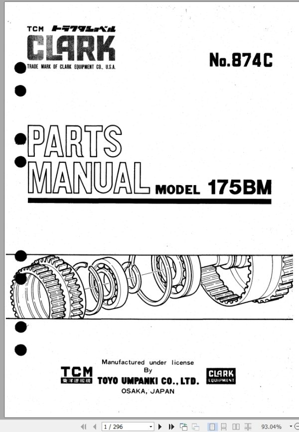 TCM Tractor Shovel 175BM Parts Manual 874C