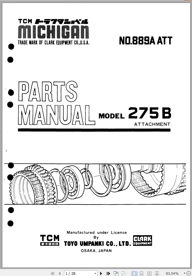 TCM Tractor Shovel 275B Parts Manual