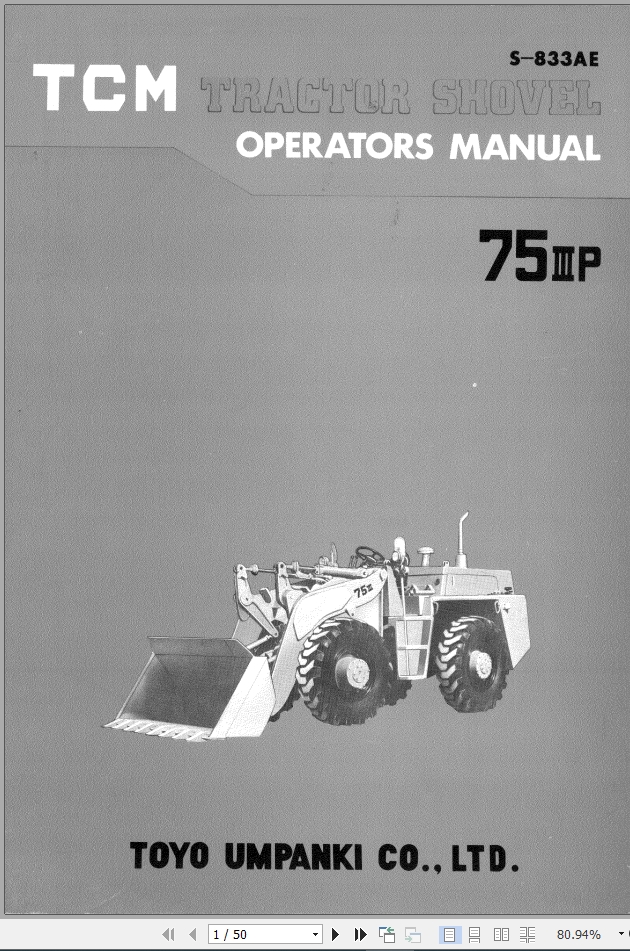 TCM Tractor Shovel 75IIIP Operators Manual S 833AE