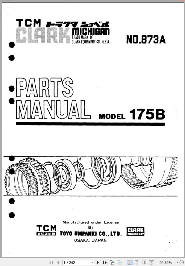 TCM Wheel Loader 175B Parts Manual
