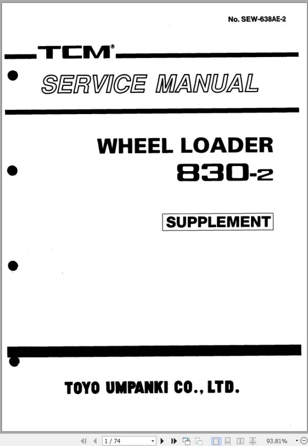 TCM Wheel Loader 830 2 Service Manual Supplement SEW 638AE 2