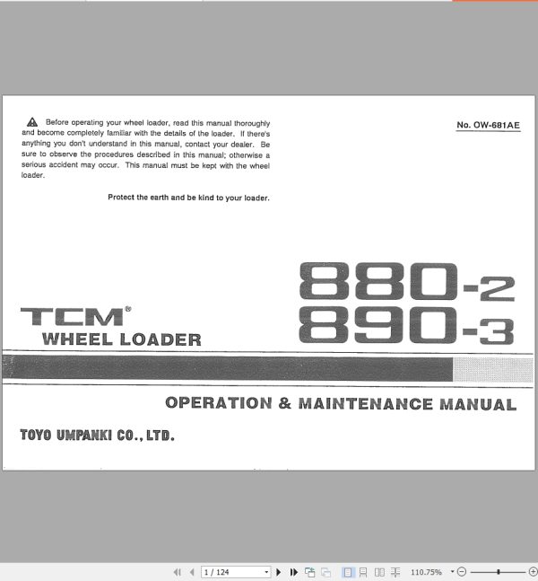 TCM Wheel Loader 880 2 890 3 Operation Maintenance Manual OW 681AE