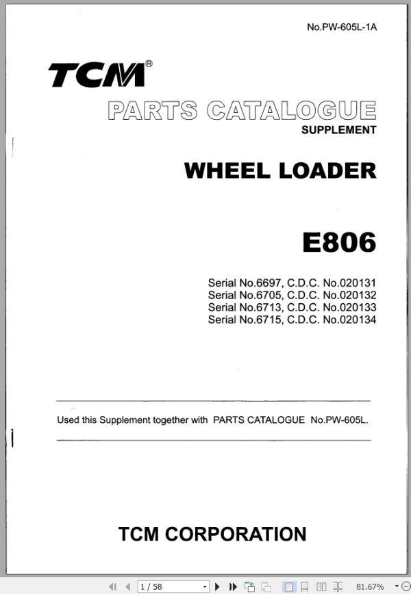 TCM Wheel Loader E806 Parts Manual