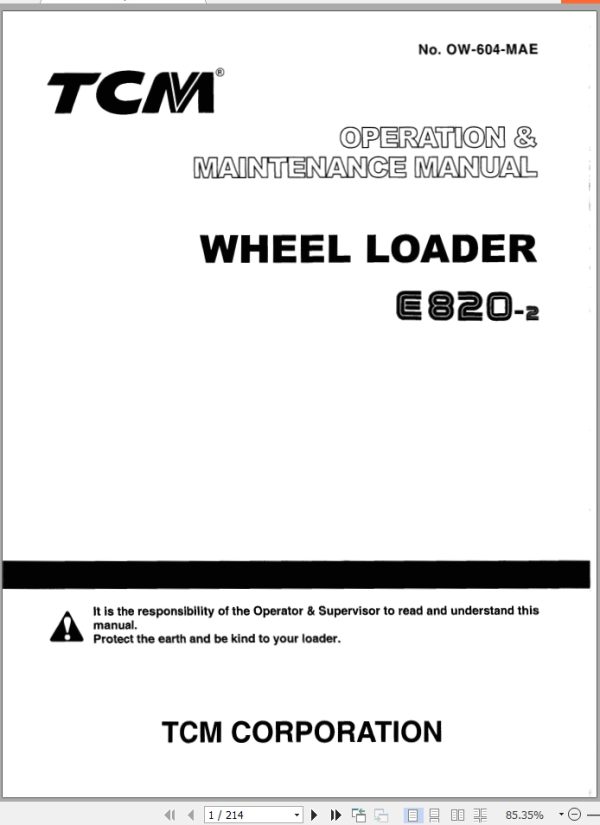 TCM Wheel Loader E820 2 Operation Maintenance Manual OW 604 MAE