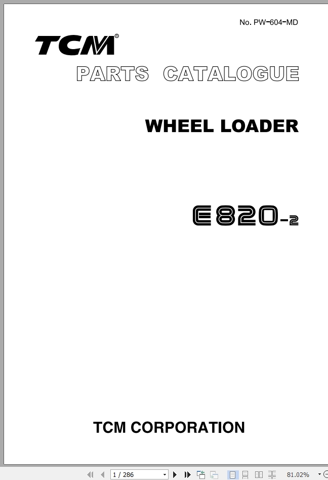 TCM Wheel Loader E820 2 Parts Catalogue PW 604 MD