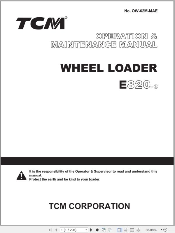 TCM Wheel Loader E820 3 Operation Maintenance Manual OW 62M MAE