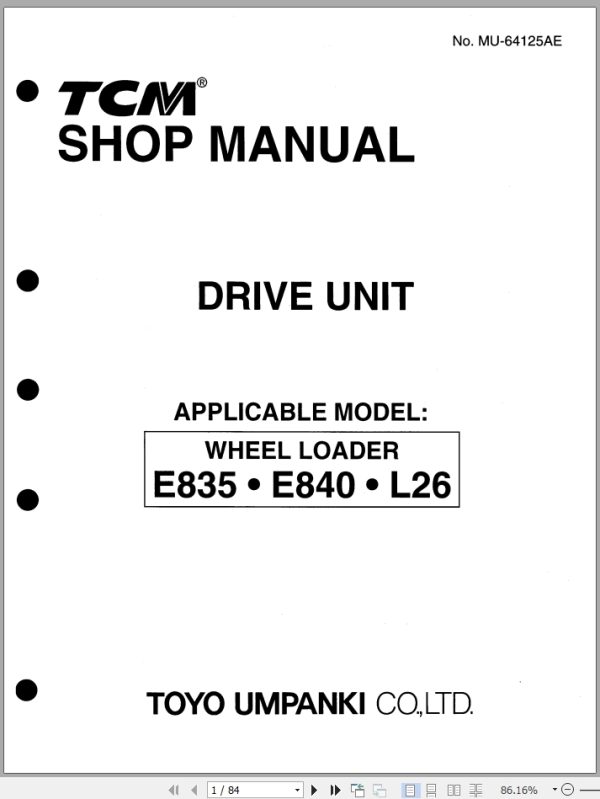 TCM Wheel Loader E835 E840 L26 Shop Manual MU 64125AE