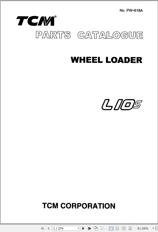 TCM Wheel Loader L10S Parts Catalogue PW 618A