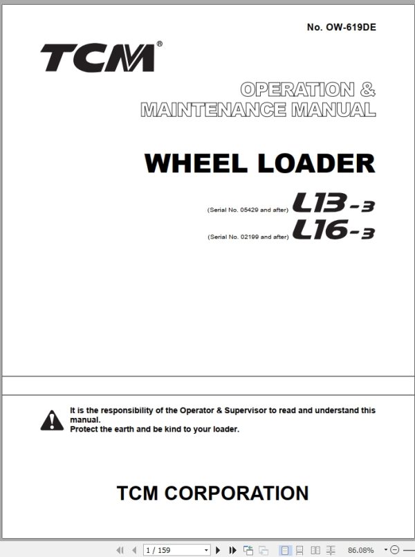 TCM Wheel Loader L13 3 L16 3 Operation Maintenance Manual