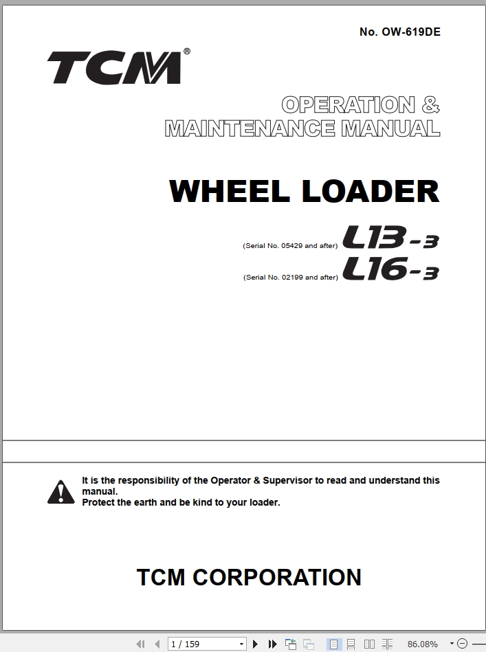 TCM Wheel Loader L13 3 L16 3 Operation Maintenance Manual