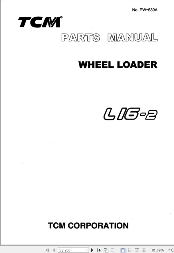 TCM Wheel Loader L16 2 Parts Manual PW 639A
