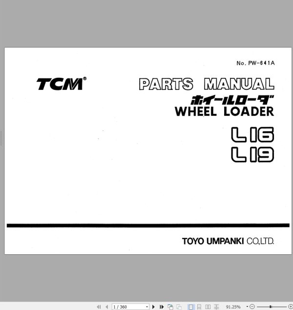 TCM Wheel Loader L16 L19 Parts Manual PW 641A