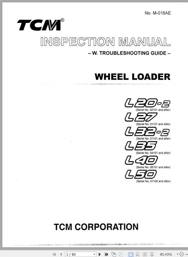 TCM Wheel Loader L20 2 L27 L32 2 L35 L40 L50 Inspection Manual M 016AE
