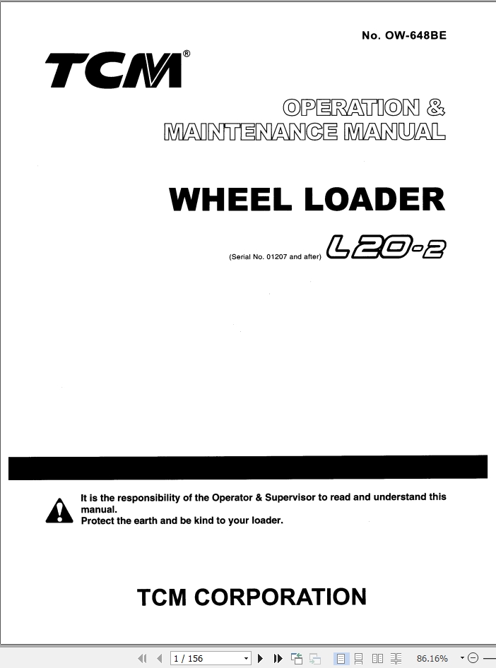 TCM Wheel Loader L20 2 Operation Maintenance Manual OW 648BE