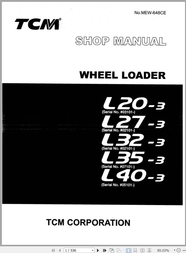 TCM Wheel Loader L20 3 L27 3 L32 3 L35 3 L40 3 Shop Manual MEW 648CE