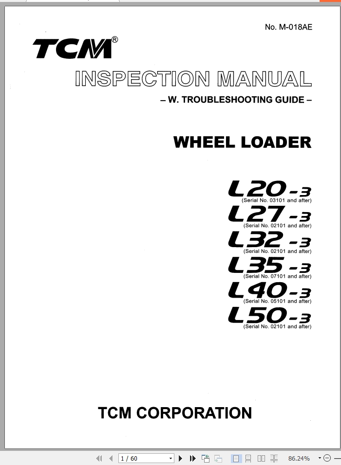 TCM Wheel Loader L20 3 L50 3 Inspection Manual M 018AE