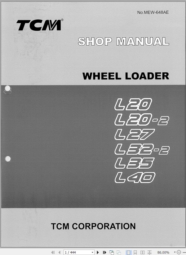TCM Wheel Loader L20 L20 2 L27 L32 2 L35 L40 Shop Manual MEW 648AE