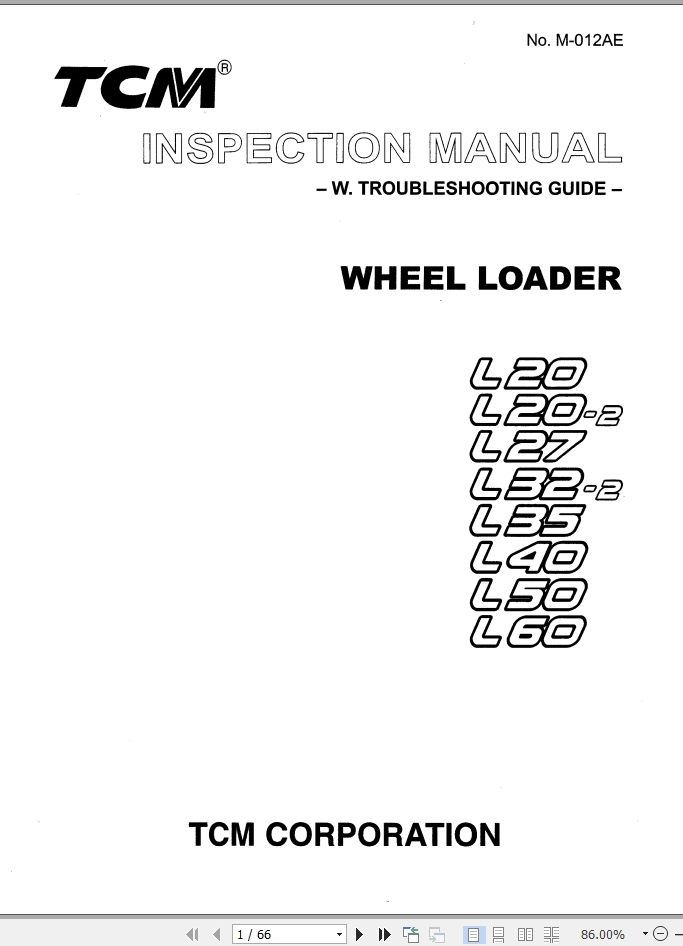 TCM Wheel Loader L20 L60 Inspecion Manual M 012AE