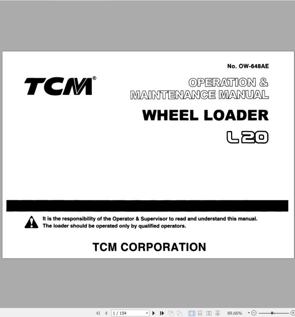 TCM Wheel Loader L20 Operation Maintenance Manual OW 648AE