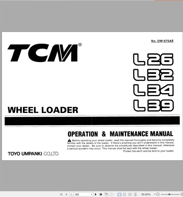 TCM Wheel Loader L26 L32 L34 L39 Operation Maintenance Manual OW 675AE