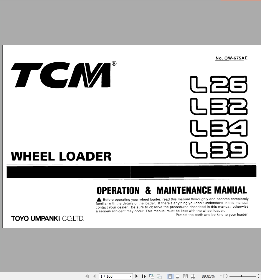 TCM Wheel Loader L26 L32 L34 L39 Operation Maintenance Manual OW 675AE