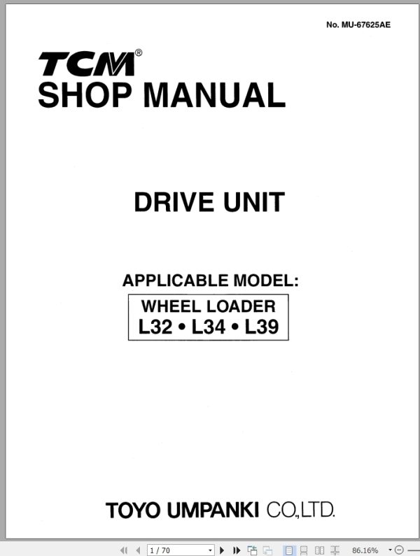 TCM Wheel Loader L32 L34 L39 Shop Manual MU 67625AE