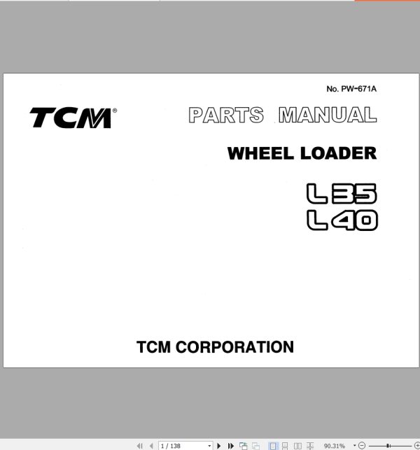 TCM Wheel Loader L35 L40 Parts Manual PW 671A