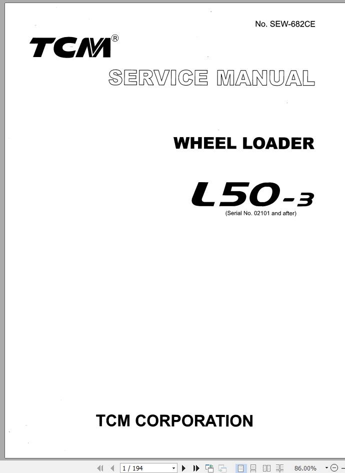 TCM Wheel Loader L50 3 Service Manual SEW 682CE