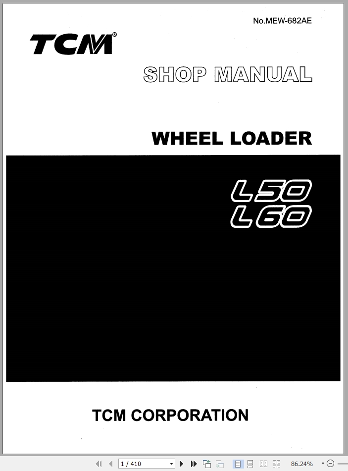 TCM Wheel Loader L50 L60 Shop Manual MEW 682AE