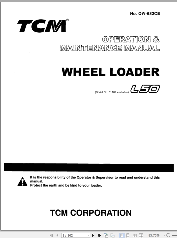 TCM Wheel Loader L50 Operation Maintenance Manual OW 682CE