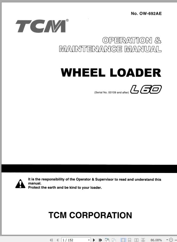 TCM Wheel Loader L60 Operation Maintenance Manual OW 692AE