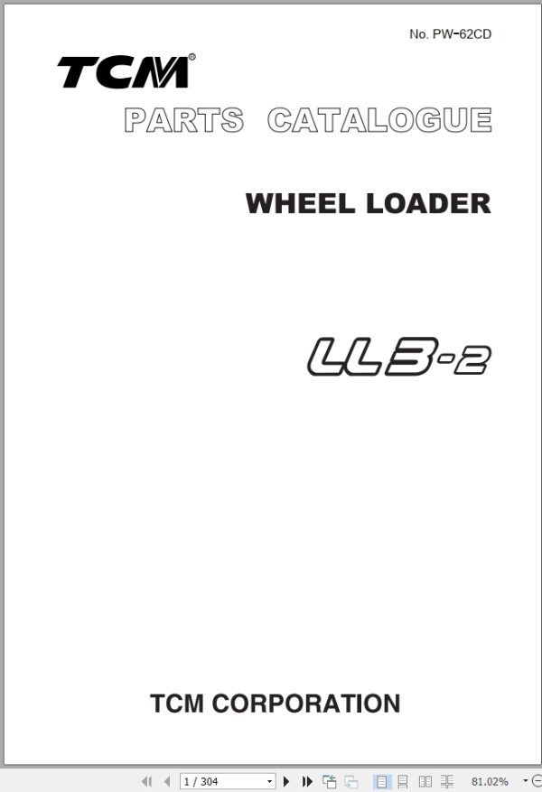 TCM Wheel Loader LL3 2 Parts Manual PW 62CD