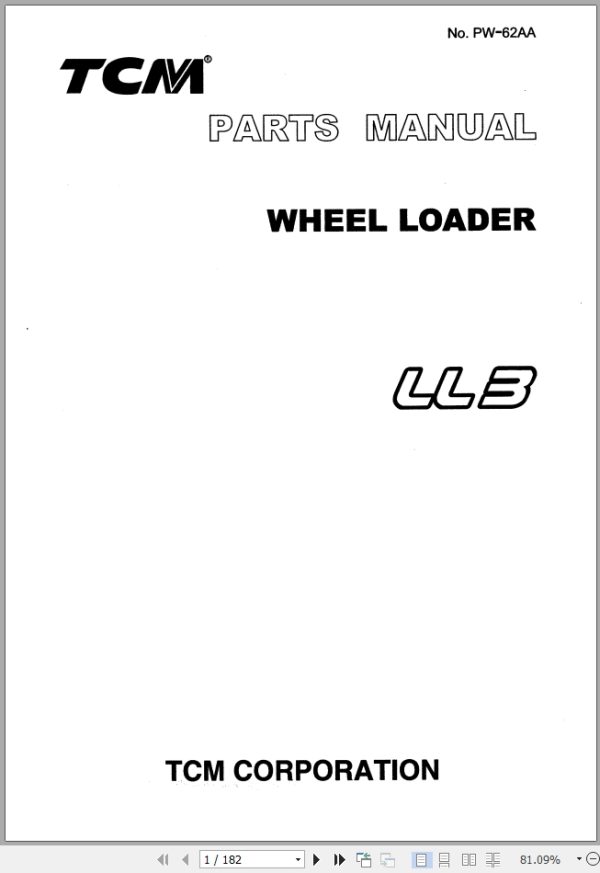 TCM Wheel Loader LL3 Parts Manual PW 62AA