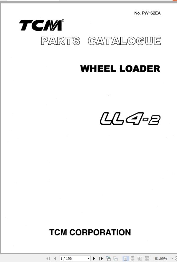 TCM Wheel Loader LL4 2 Parts Catalogue PW 62EA