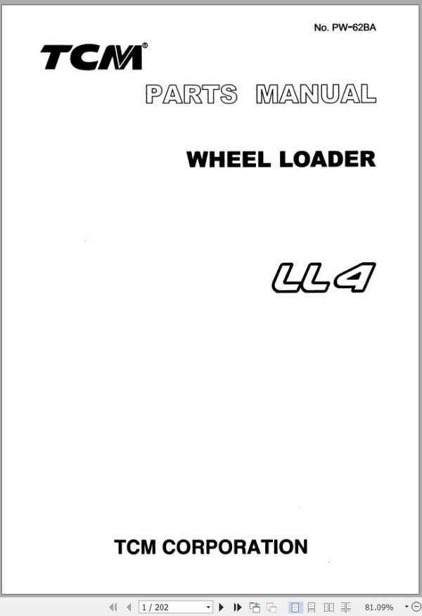 TCM Wheel Loader LL4 Parts Manual PW 62BA