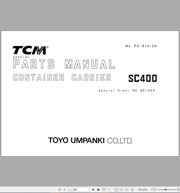 TCM Wheel Loader SC400 Parts Manual PC 914 2A