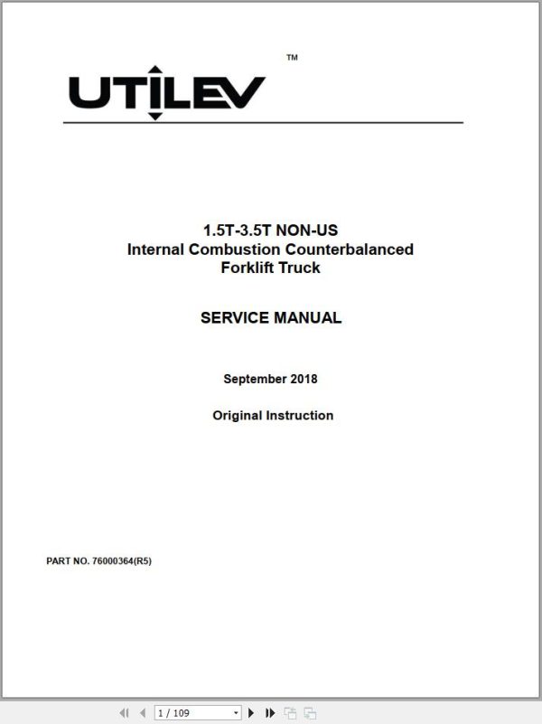 Yale Forklift A261 UT15 18P Operation and Service Manual