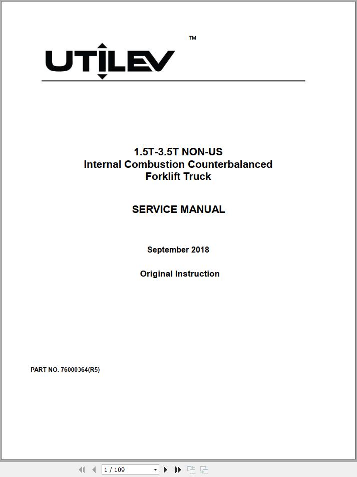 Yale Forklift A261 UT15 18P Operation and Service Manual
