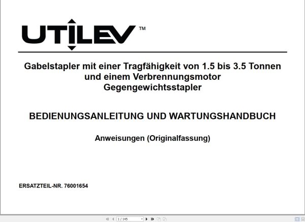 Yale Forklift A261 UT15 18P Operation and Service Manual 1