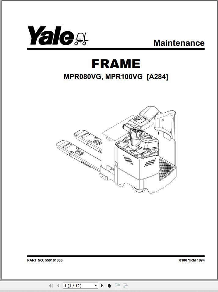 Yale Forklift A284 MPR080VG MPR100VG Service Manual