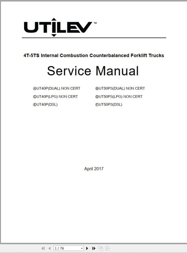 Yale Forklift A408 UT40 50PS Operation and Service Manual 1