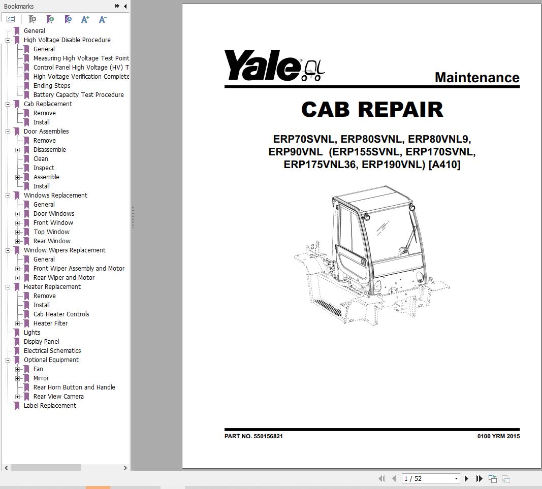 Yale Forklift A410 ERP170 190VNL Service Manual
