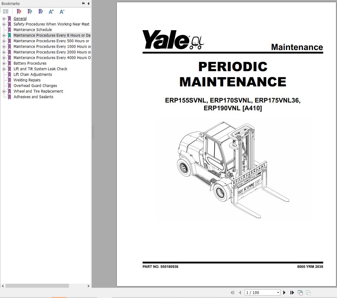 Yale Forklift A410 ERP80VNL6 ERP80VNL9 ERP90VNL Service Manual