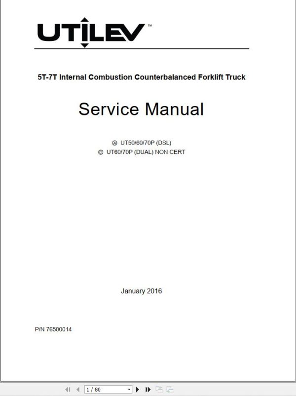 Yale Forklift A413 UT50 70P Operation and Service Manual