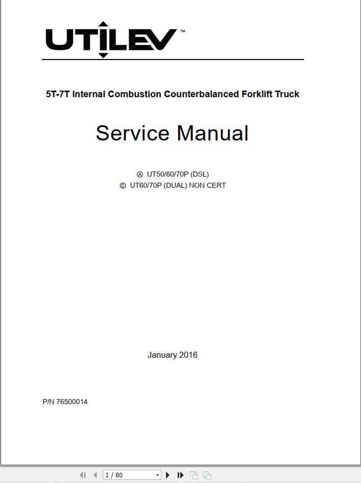 Yale Forklift A413 UT50 70P Operation and Service Manual