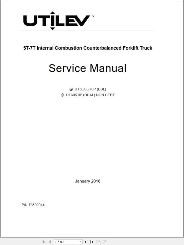 Yale Forklift A417 UT50 70P Operation and Service Manual 2