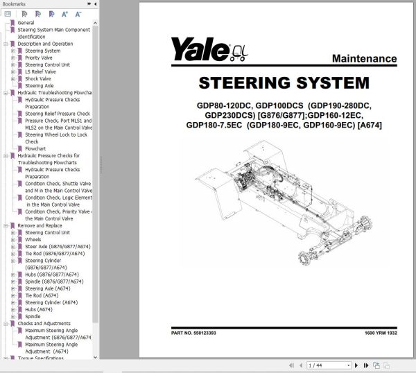 Yale Forklift A674 GDP160 12EC to GDP160 9EC Service Manual 02.2023 2